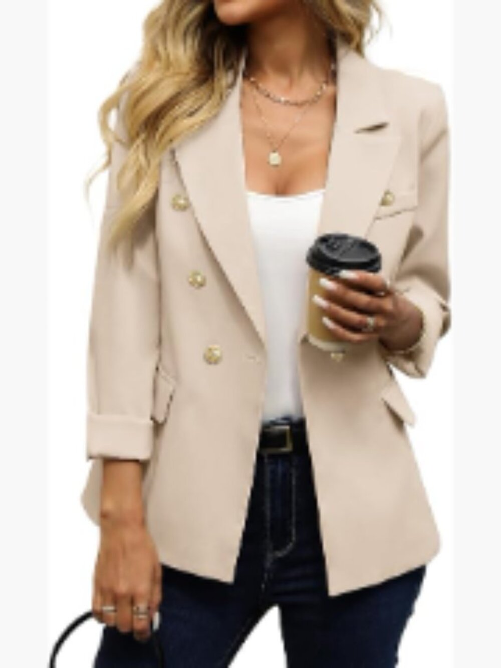 Polyester Business Casual Blazer Double Breasted Slim Fit Office Jacket